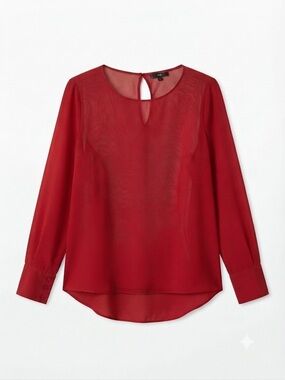 Mexx Sheer Red Long-Sleeve Blouse, Whimsy, Cherry, Goth, Bold, Size 2